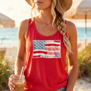 T-Shirt mit amerikanischer Flagge im Patchwork-Look, Oberteil zum 250. Jahrestag, Tanktop zum Unabhängigkeitstag (4. Juli), Sommer-Tops für die USA, Tanktop für Damen zum Unabhängigkeitstag