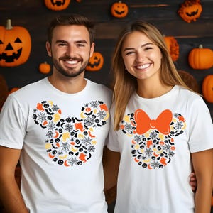 Mickey And Minnie Halloween T-shirt, Disney Halloween Shirt, Mickey Head Halloween Shirt, Minnie Bow Halloween Shirt, Halloween Couple Shirt