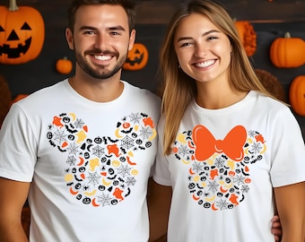 Mickey And Minnie Halloween T-shirt, Disney Halloween Shirt, Mickey Head Halloween Shirt, Minnie Bow Halloween Shirt, Halloween Couple Shirt