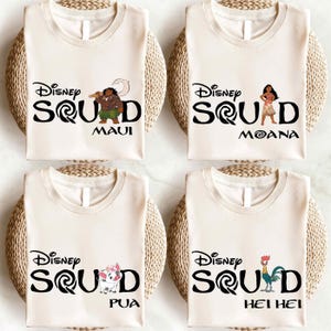four t - shirts with the names of disney and moan on them