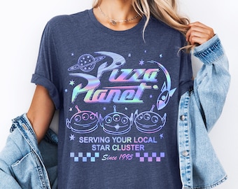 Pixar Toy Story 3 Pizza Planet Aliens Hologramm-Shirt, Magic Kingdom T-Shirt, Familien-Geburtstags-T-Shirt, Pizza Planet-Shirt, Familie passendes Shirt