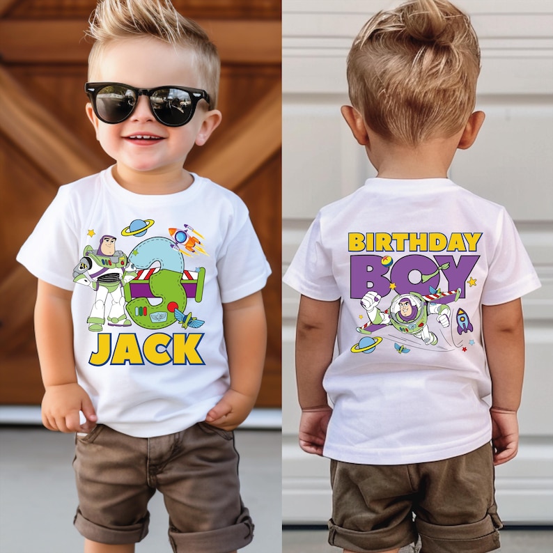 a little boy wearing sunglasses and a birthday shirt