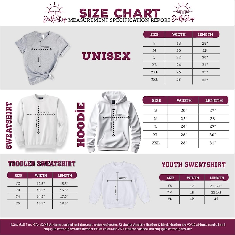 the size chart for a hoodie sweatshirt