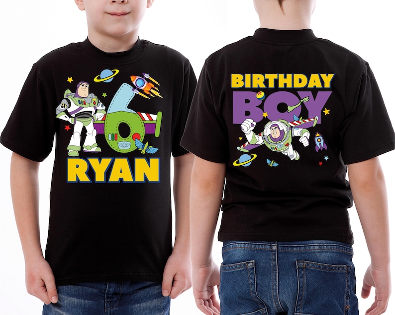 a boy and a boy wearing birthday shirts