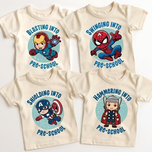 Schwingen in Spiderman T-Shirt, Strahlen Into lron Man Sweatshirt, Abschirmung in Captain America Shirt, Hämmern in Thor T-Shirt