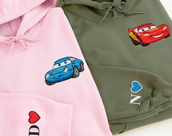 Embroidered Mc Queen And Sally Couple Sweatshirt: Valentine's Day Hoodie, Disney Matching Embroidered Crewneck, Mc Queen Embroidered Hoodie