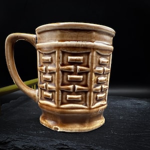 1970s Japanese Ceramic Coffee Mug Cup with Vintage Basket Weave Design