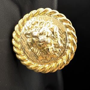 Vintage Gold Lion Head Motif Earrings Pierced Studs Statement Jewelry for Everyday Chic, Business Wear, Retro 80s Style, Bold Fashion