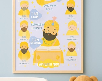 Gurús Sikh Guru Nanak Arte de pared Regalos Sikh Ilustración de arte Sikh Sikhismo Impresión digital Panjab Presente Arte de pared para guardería