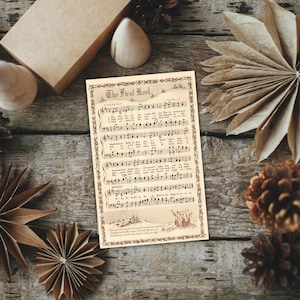Printable vintage sheet music, Christmas carol digital, nostalgic Christmas 50s 60s, Christmas game PNG, The First Noel old music sheet PNG