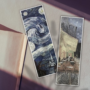 10 Printable Minimal Bookmarks Featuring Elements from Van Gogh&#39;s Art pieces | Unique gift card painting | Starry night | Impressionism png