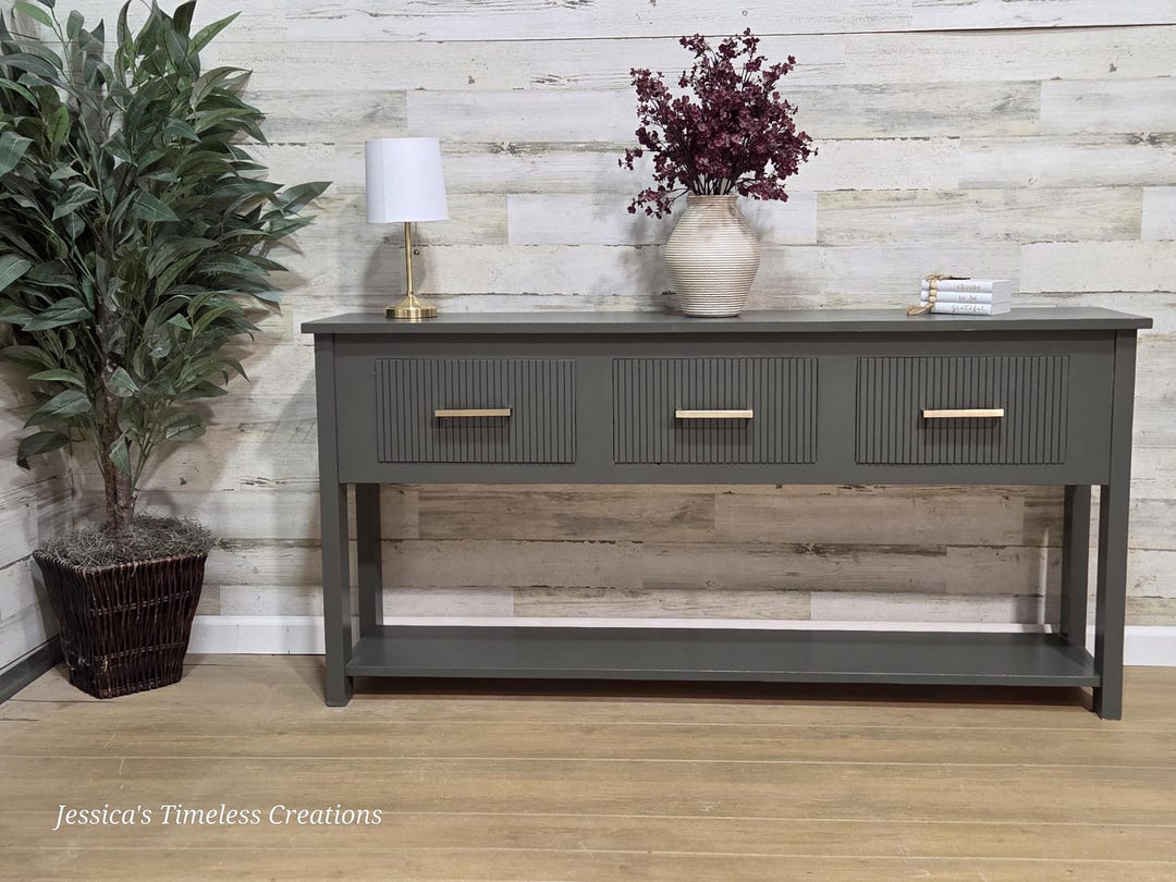 Solid Wood Fluted Console Table With Drawers – Modern Entryway Sofa ...