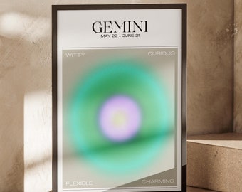 Póster del signo del zodiaco Géminis – Impresión artística de pared de astrología | Decoración moderna del horóscopo | Signo del Zodíaco Géminis Impresión de Arte ? Aura de decoración de habitación del zodíaco