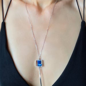 Collana con laccio in cianite – Collana con catena a Y in argento per donna, gioiello con pietre preziose di cristallo blu, regalo in stile giapponese per lei