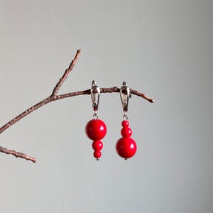 Silver Red Mismatched Earrings, Dangle Handmade Statement Jewelry, Unique Asymmetrical Beaded Art Deco Earrings, Gift for Her, Cute Look