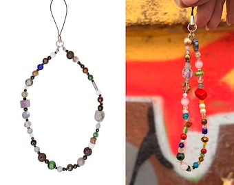 Colorful Gemstone Keychain,Natural Stone Bag Charm,Handmade Beaded Purse Accessory,Handbag Charm Gift for Her,Crystal Keyring Gift Idea