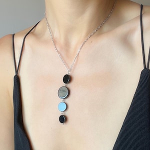 Black Onyx Y Necklace,Protective Gemstone Pendant, Silver Art Deco Statement Necklace, Long Minimalist Jewelry,Gift for Her,Best Friend Gift