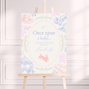 Storybook Baby Shower Customizable Welcome Sign, Once Upon A Baby, Sign Template, Pastel Fairytale Shower, Printable Baby Shower Decor