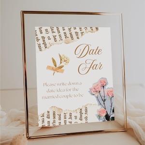Cartes et signe de pot de date de douche nuptiale de thème de livre vintage, douche de chapitre suivant, signe imprimable personnalisable, idées d'activité de douche nuptiale