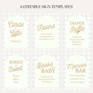 Bundle d&#39;enseignes baby shower vichy beige, décoration baby shower, baby shower stupide oie, jeux imprimables baby shower, signe de faveurs, livres pour bébé