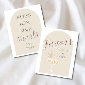 Pearls and Prosecco Bridal Shower Game Sign Bundle, Guess How Many Pearls, Bridal Shower Favor Thank You Sign, Printable Guess How Many Game