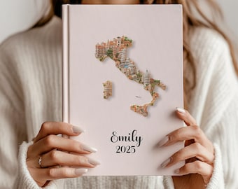 Personalized Italy Map Journal • Custom Name Notebook • Italy Travel Gift • Hardcover or Spiral Bound Journal