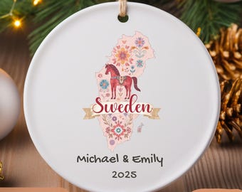 Sweden Christmas Ornament 2026 – Custom Name & Year Scandinavian Holiday Decoration