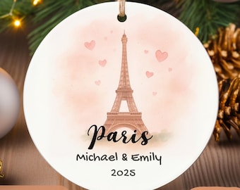Paris Christmas Ornament 2025 – Personalized Eiffel Tower Travel Keepsake