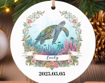 Personalized Sea Turtle Ornament 2025 – Custom Name & Date Ocean-Themed Christmas Decoration | Beach Lover Gift