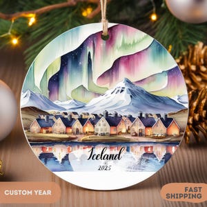 Iceland Northern Lights Ornament - Travel Keepsake Custom Vacation Memory Iceland Christmas Ornament Aurora Borealis Travel