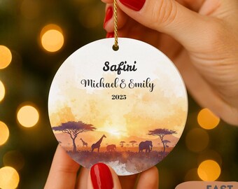 Personalized Safari Ornament: Watercolor Giraffe Travel Keepsake