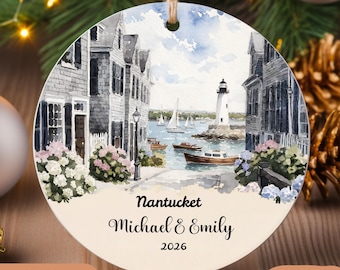 Nantucket Christmas Ornament | Personalized New England Harbor Gift | Custom Name Ornament | Massachusetts Souvenir 2026