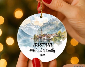 Personalized Hallstatt Austria Christmas Ornament: Winter Village Travel Souvenir