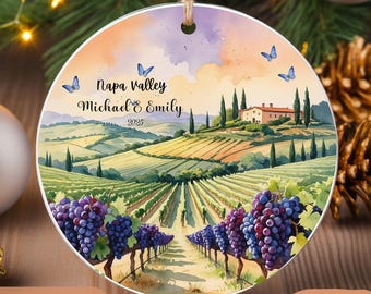 Personalized Napa Valley Christmas Ornament: Wine Country Vineyard Keepsake