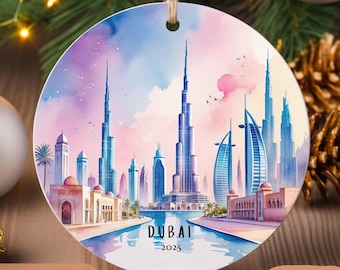 Personalized Dubai Christmas Ornament: Burj Khalifa UAE Travel Souvenir