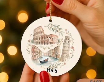 Italy Christmas Ornament, Personalized Travel Ornament, Italy Souvenir Gift, European Vacation Keepsake Decor