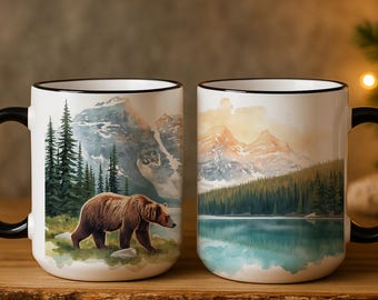 Banff National Park Ceramic Mug | Watercolor Mountain Landscape Coffee Cup