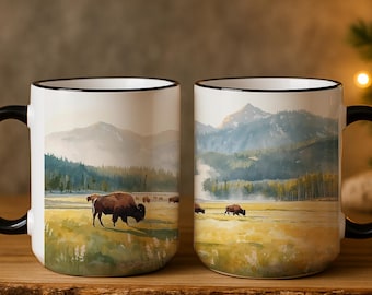 Yellowstone Bison Coffee Mug | Watercolor National Park Gift