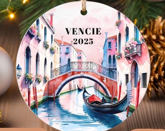 Personalized Venice Ornament | Italy Gondola Watercolor Keepsake