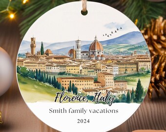 Florence Family Vacation Ornament - Italy Souvenir a picturesque watercolor depiction of Florence’s iconic skyline