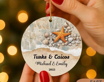Personalized Turks & Caicos Ornament | Watercolor Beach Keepsake