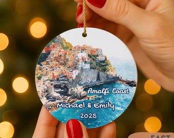 Amalfi Coast Personalized Christmas Ornament – Custom Name & Year Holiday Decoration, Italian Coastal Keepsake Gift