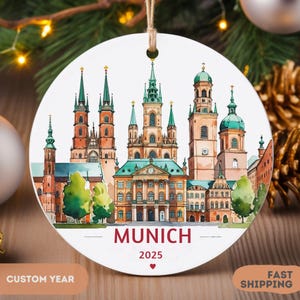 Personalized Munich Christmas Ornament: Bavarian Architecture Travel Keepsake