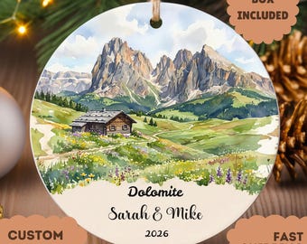 Personalized Dolomites Christmas Ornament: Italy Alps Travel Keepsake