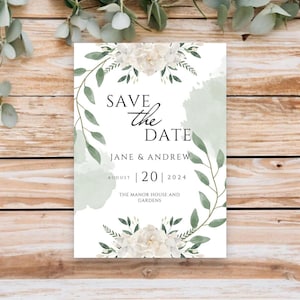 Save the Date, Electronic Wedding Invitation, Save Date Digital Invitation, Greenery & Floral, Save the Date Digital and Printable Template