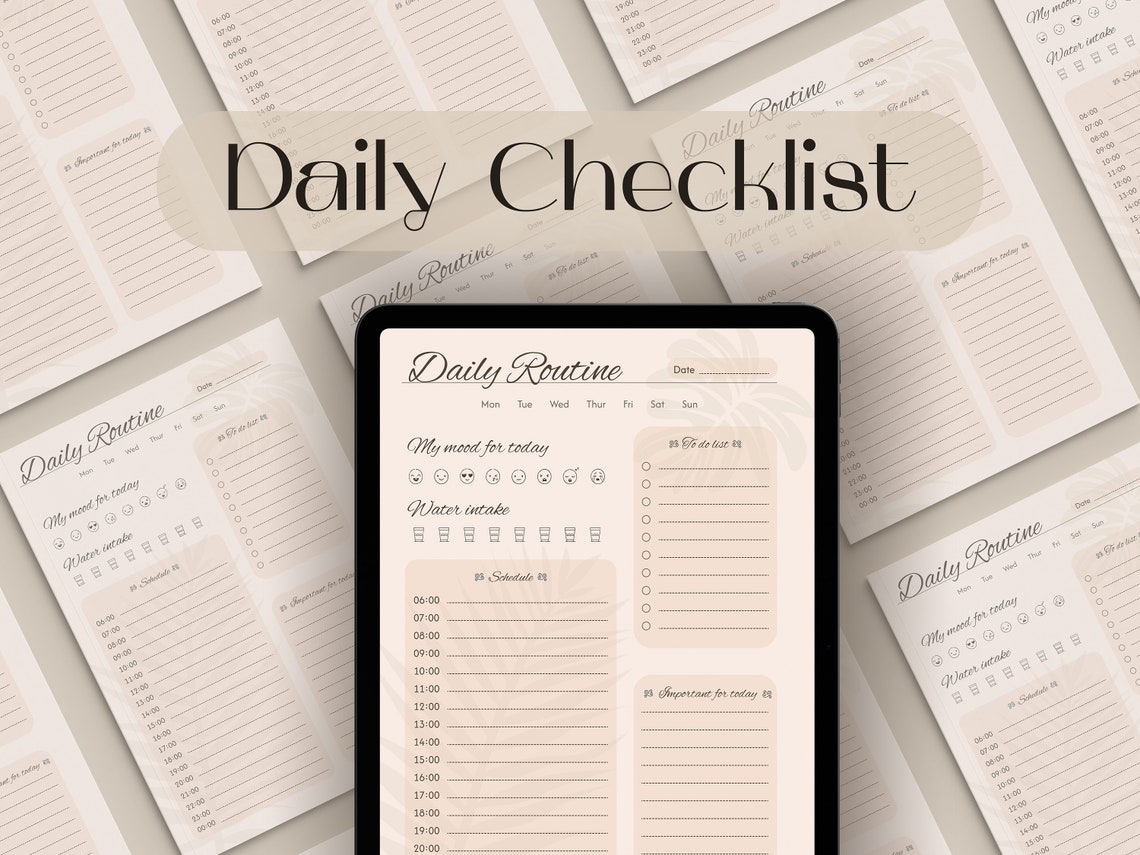 Daily Routine Checklist – Mood, To-do List & Water Intake Tracker ...