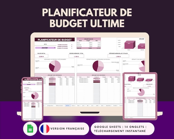 Planificateur de Budget ultime Français | Suivi des Revenus, Dépenses et Économies | Budget Mensuel, Hebdomadaire  Annuel sur Google Sheets