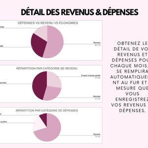 May include: A financial data visualization with pie charts illustrating expenses, revenue, and savings. The text "DETAIL DES REVENUS & D&Eacute;PENSES" is at the top. Additional text explains the charts.