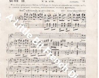 May include: A black and white sheet music page with the title "Acte II, No. 9. Air" and the text "And scherzevole. (=60) SCENE III." The music is written in a traditional style with notes and clefs.