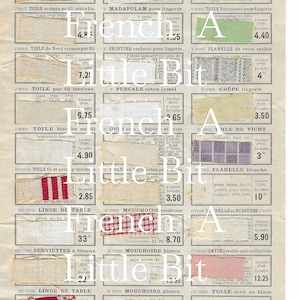 Digital Download Printable of French Sample Card
